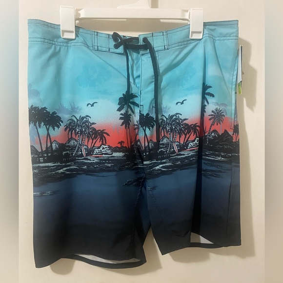 Burnside Men's Aqua Scenic Stretch Swim Board Shorts NWT - Picture 4 of 12